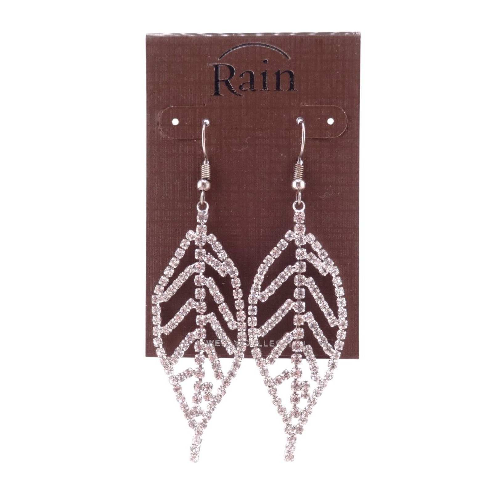 Rain Clear Crystal Rhinestone Silvertone Flexible Leaf Dangle Hook Earrings New 23$